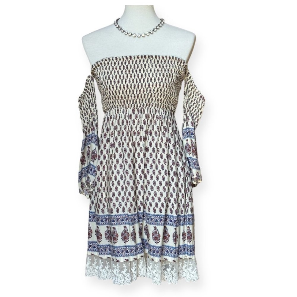 Tassels N Lace Mini Tube Top Dress with Long Sleeves